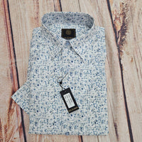 F/X Fusion Men's Short Sleeve Mini Abstract Print Shirt in blue green white - men's shirt - alternate view