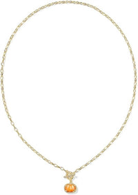 Kendra Scott Women's Pumpkin Link And Chain Necklace in gold orange mother of pearl 2 - women's jewelry - detail view