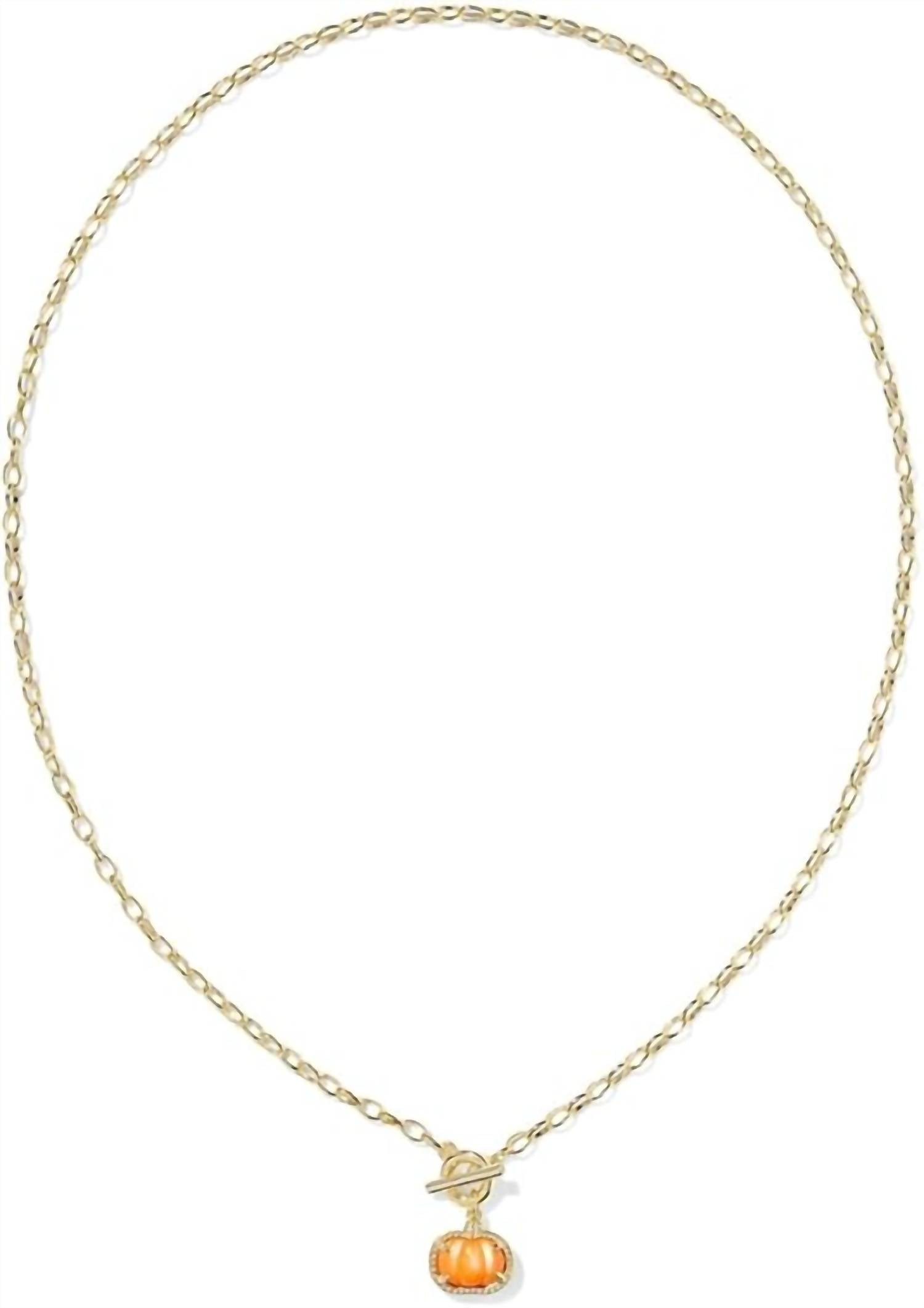 Kendra Scott Women's Pumpkin Link And Chain Necklace in gold orange mother of pearl 2 - women's jewelry - detail view