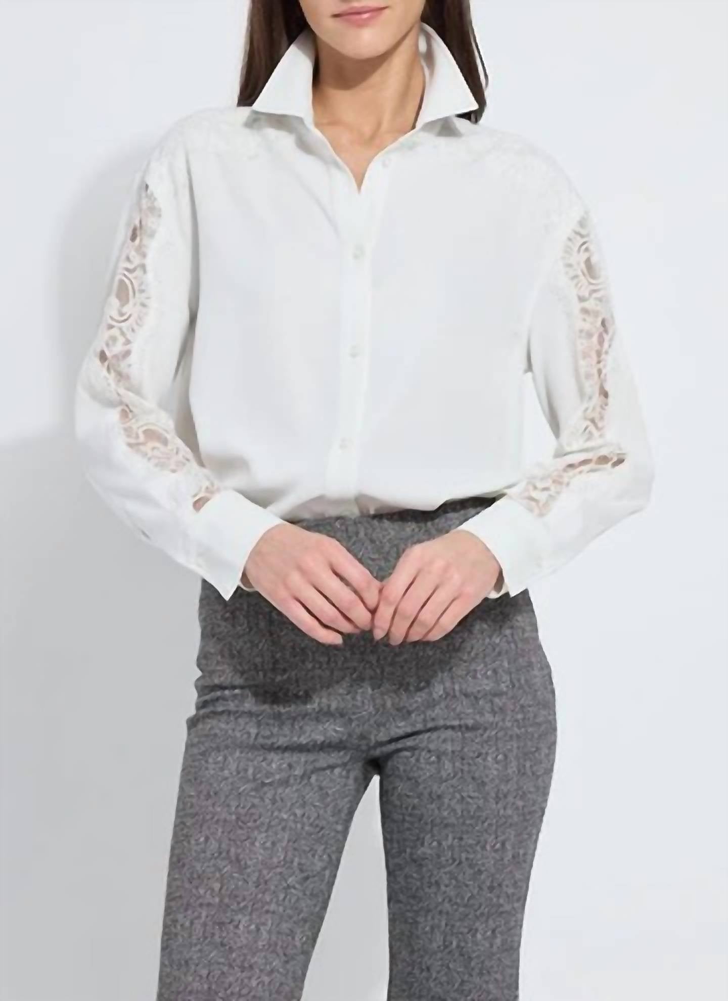 Lysse Natasha Lace Trim Shirt in ice - women's shirt - view 4
