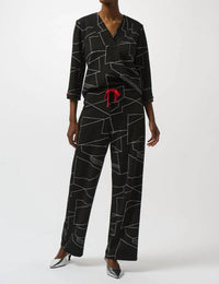 Joseph Ribkoff Abstract Print Pull On Wide Leg Pants in black off white 1 - women's pants