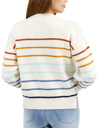 Grace and Lace Crew Neck Striped Sweater in ivory multi stripe - women's sweater - detail view
