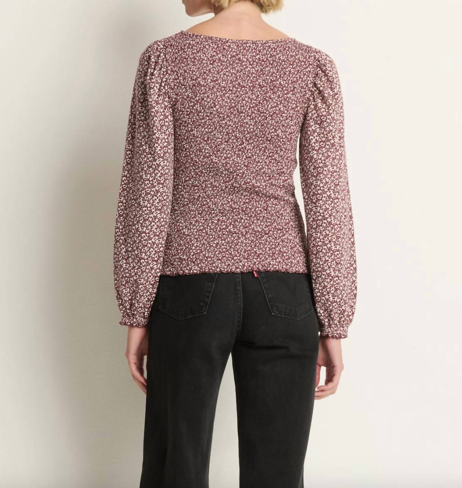 Nation LTD Aidan Smocked Top in winter floral 1 - women's long sleeve top - view 4