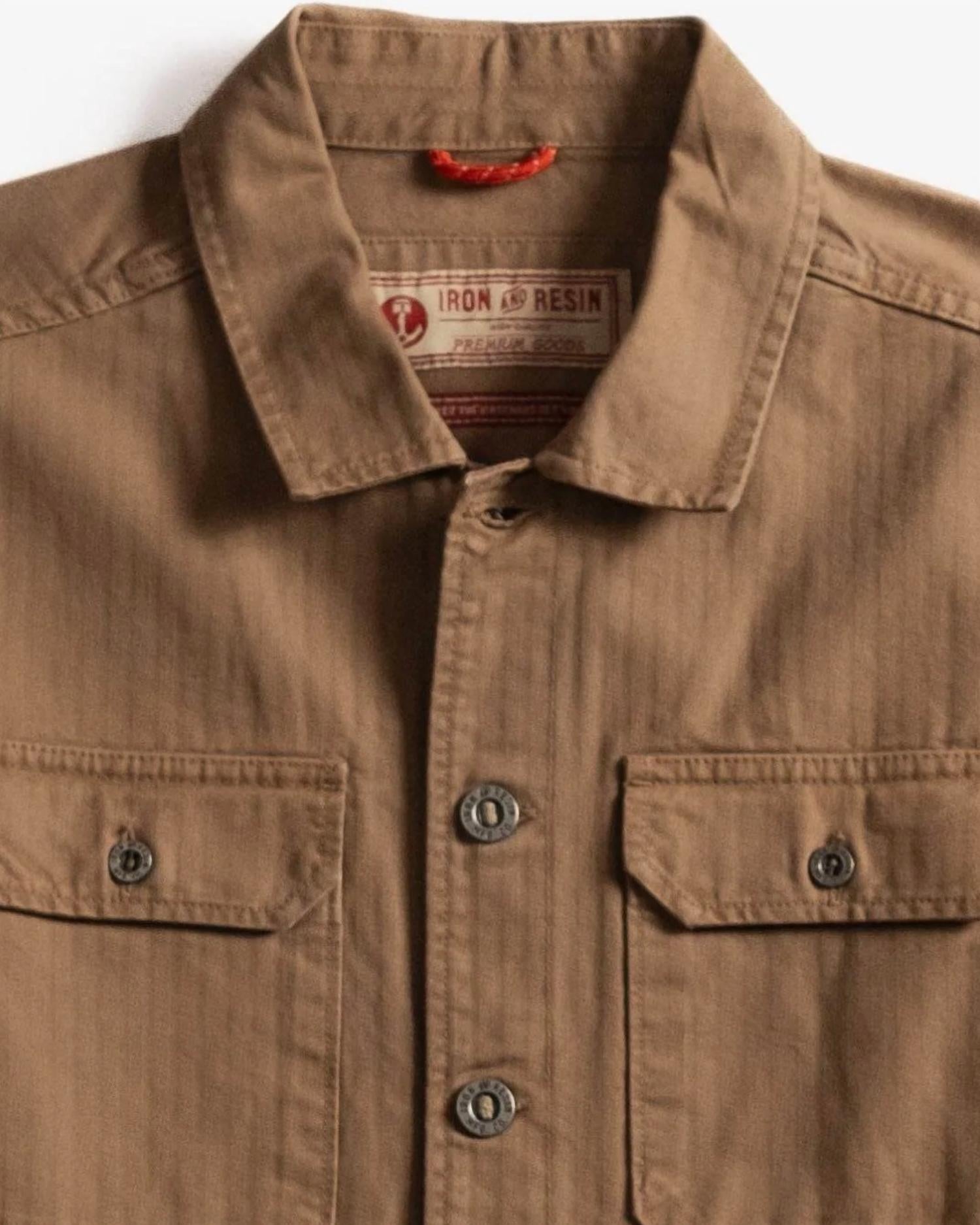 Iron & Resin Men's Deadstock Overshirt in khaki - men's jacket - detail view