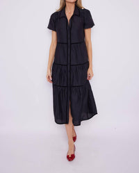 Sail To Sable - Puff Sleeve Midi Shirt Dress