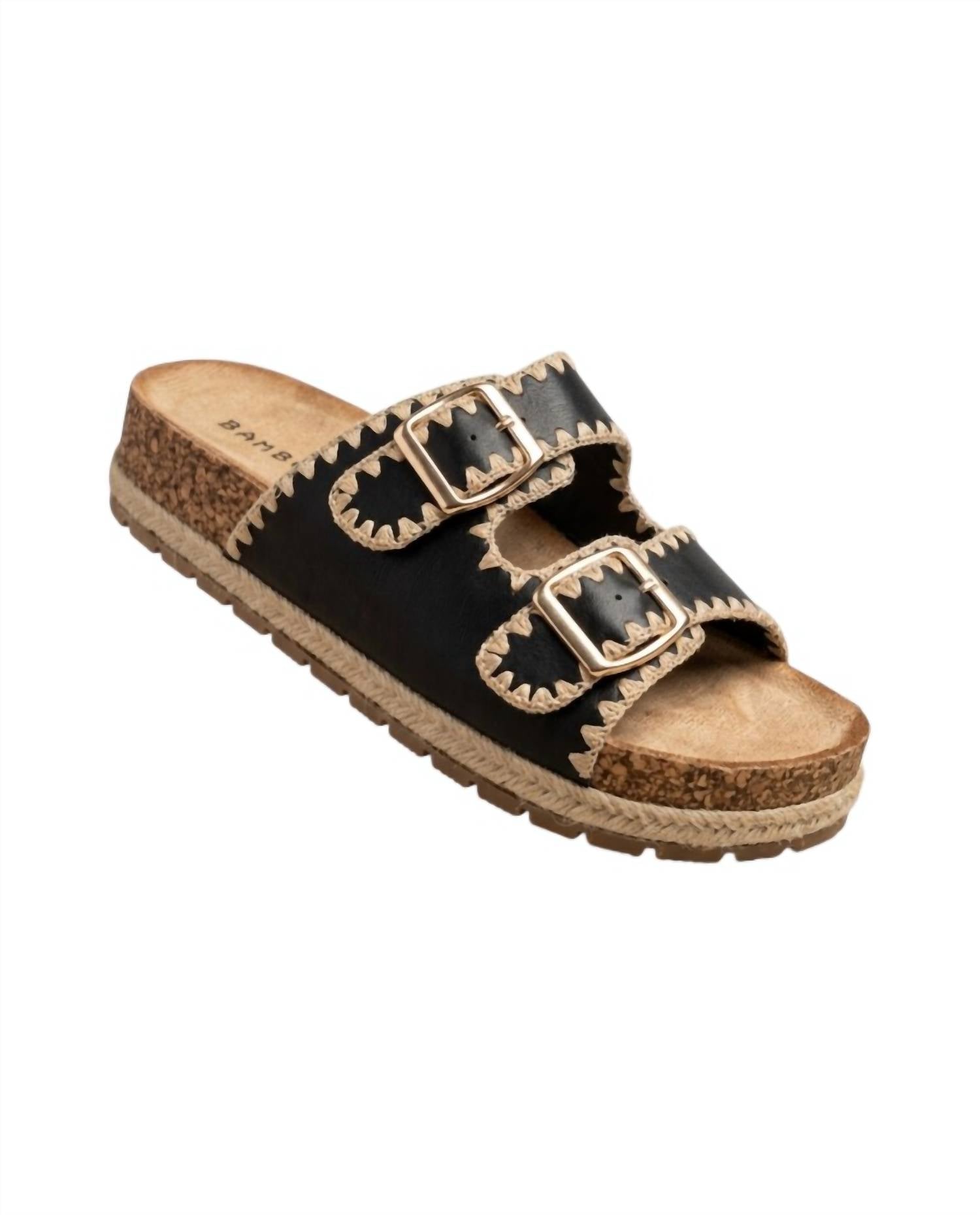 Bamboo Women's Clash Stitched Sandal in black - women's sandal