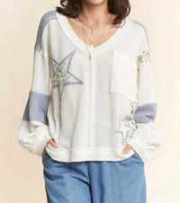 Davi & Dani - Blooming Star Waffle Knit Long Sleeve Top