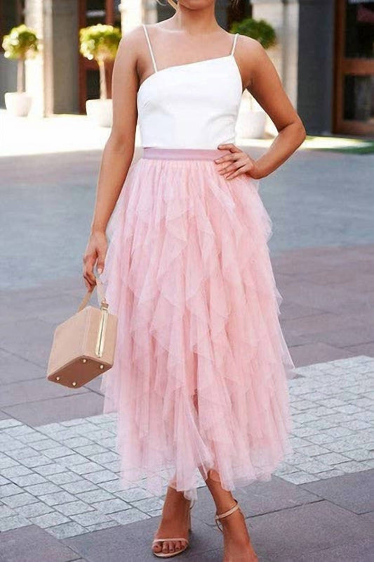 Elings - A-line Long Tulle Midi Skirts