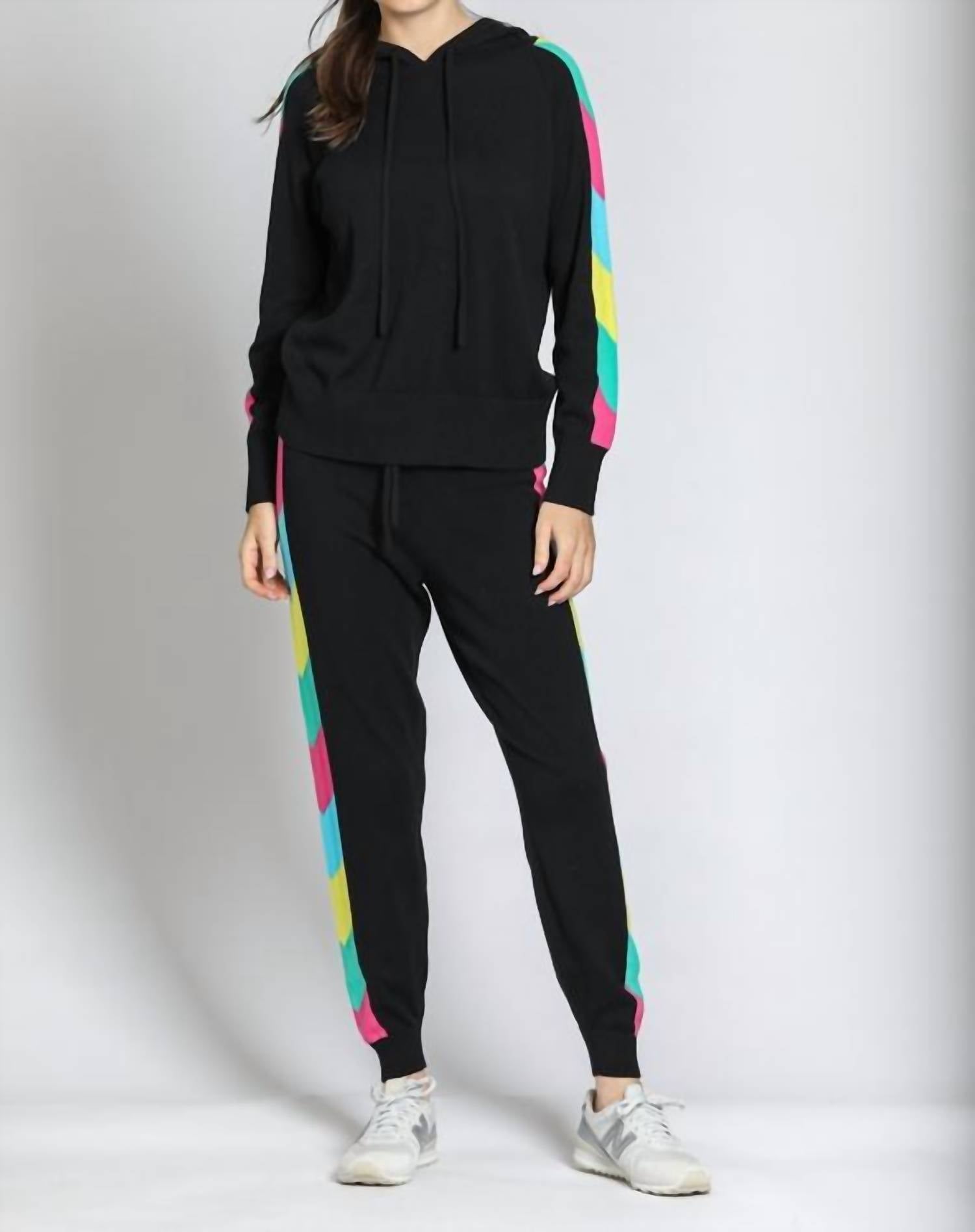 APNY Colorful Side Stripe Jogger in black multi - women's pants - view 4