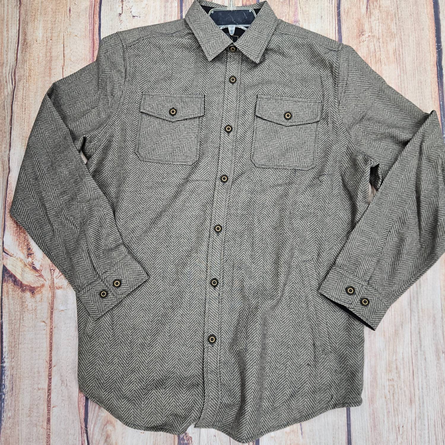F/X Fusion Men's Herringbone Long Sleeve Top in grey - men's shirt