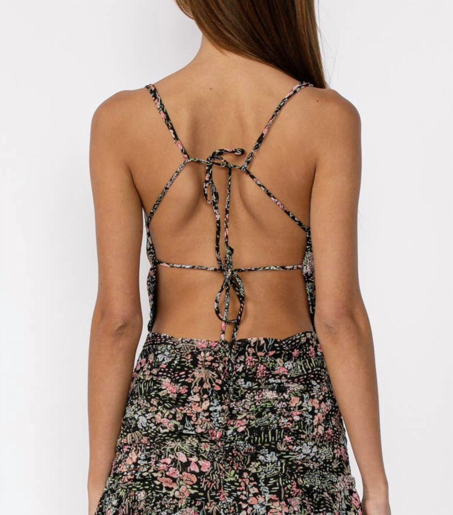 Sky To Moon - Floral Print Open Back Ruched Mini Dress