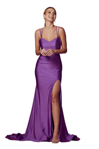Xoxo - Fitted Strappy Back Slit Gown