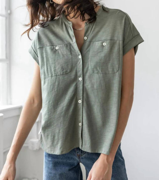 Lilla P - Women's Mandarin Collar Button Down Shirt