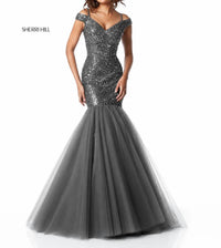Sherri Hill Beaded Mermaid Gown in gunmetal - women's dress