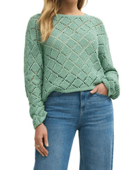 Z Supply Hullen Crochet Sweater in crystal green - women's sweater