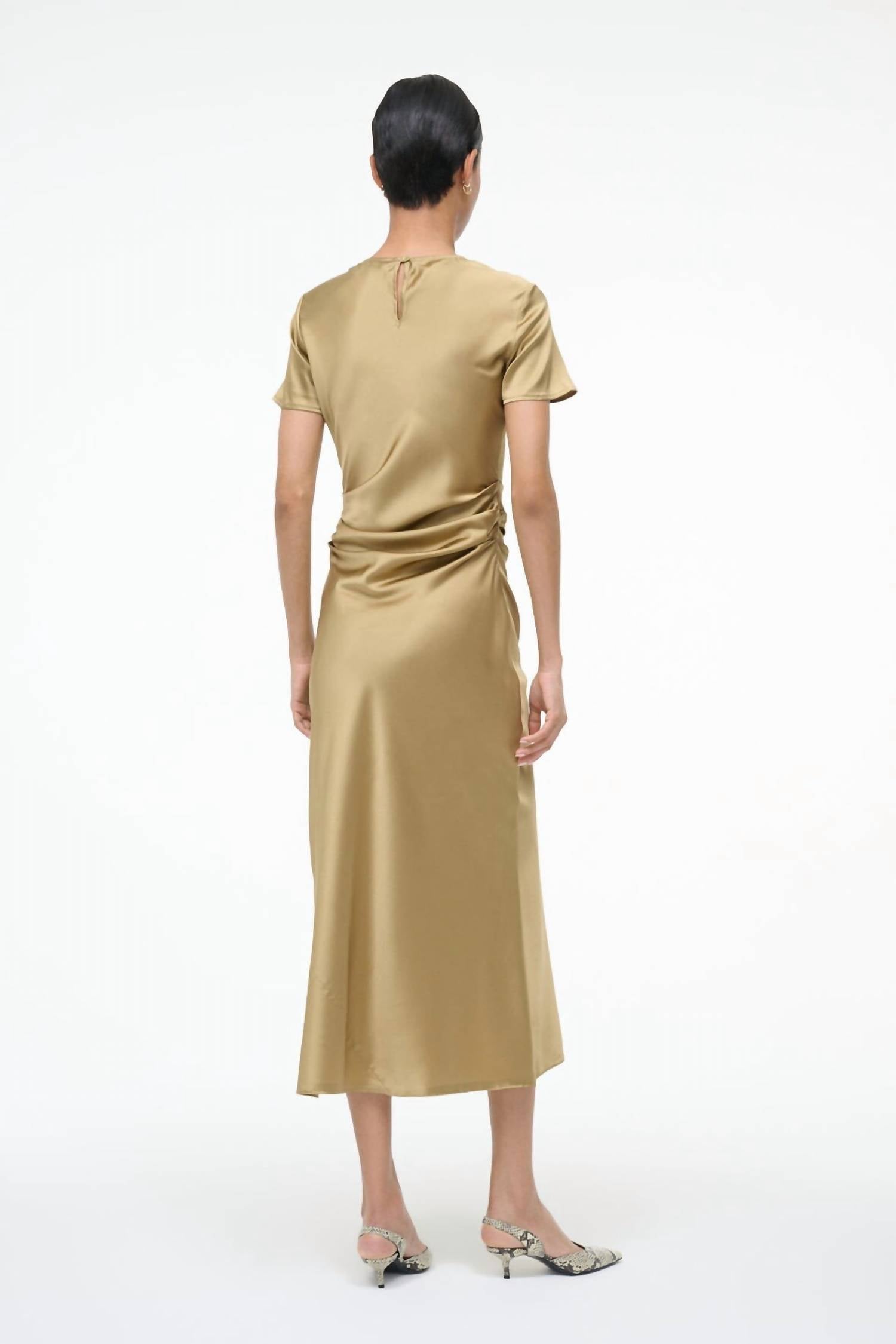 STAUD Marcel Silk Dress in antique - women's dress - alternate view
