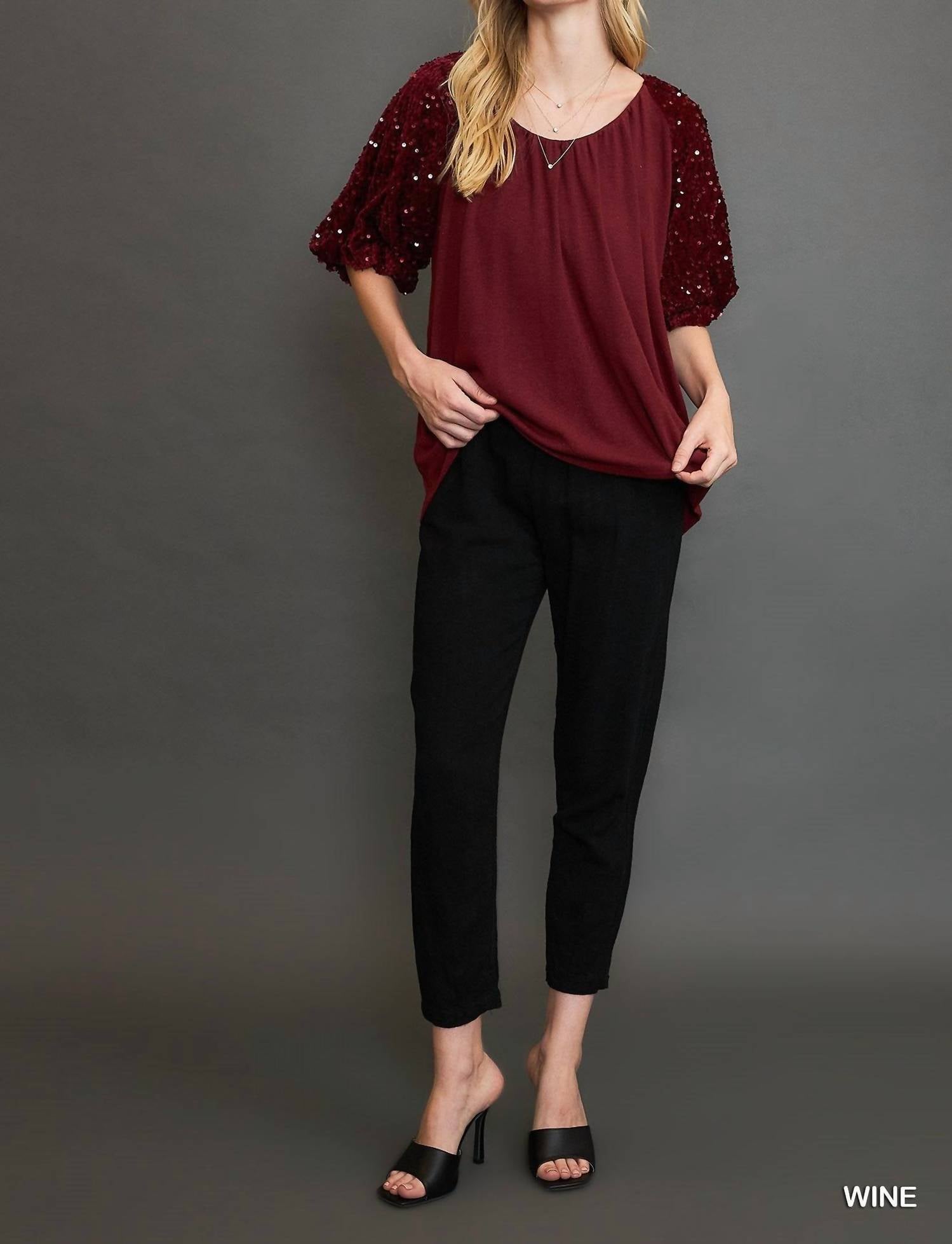 Umgee - Sparkly Knit Velvet Top