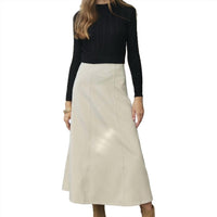 HONEYSEED Thin Wool Seamed Midi Skirt in ivory cream - women's skirt
