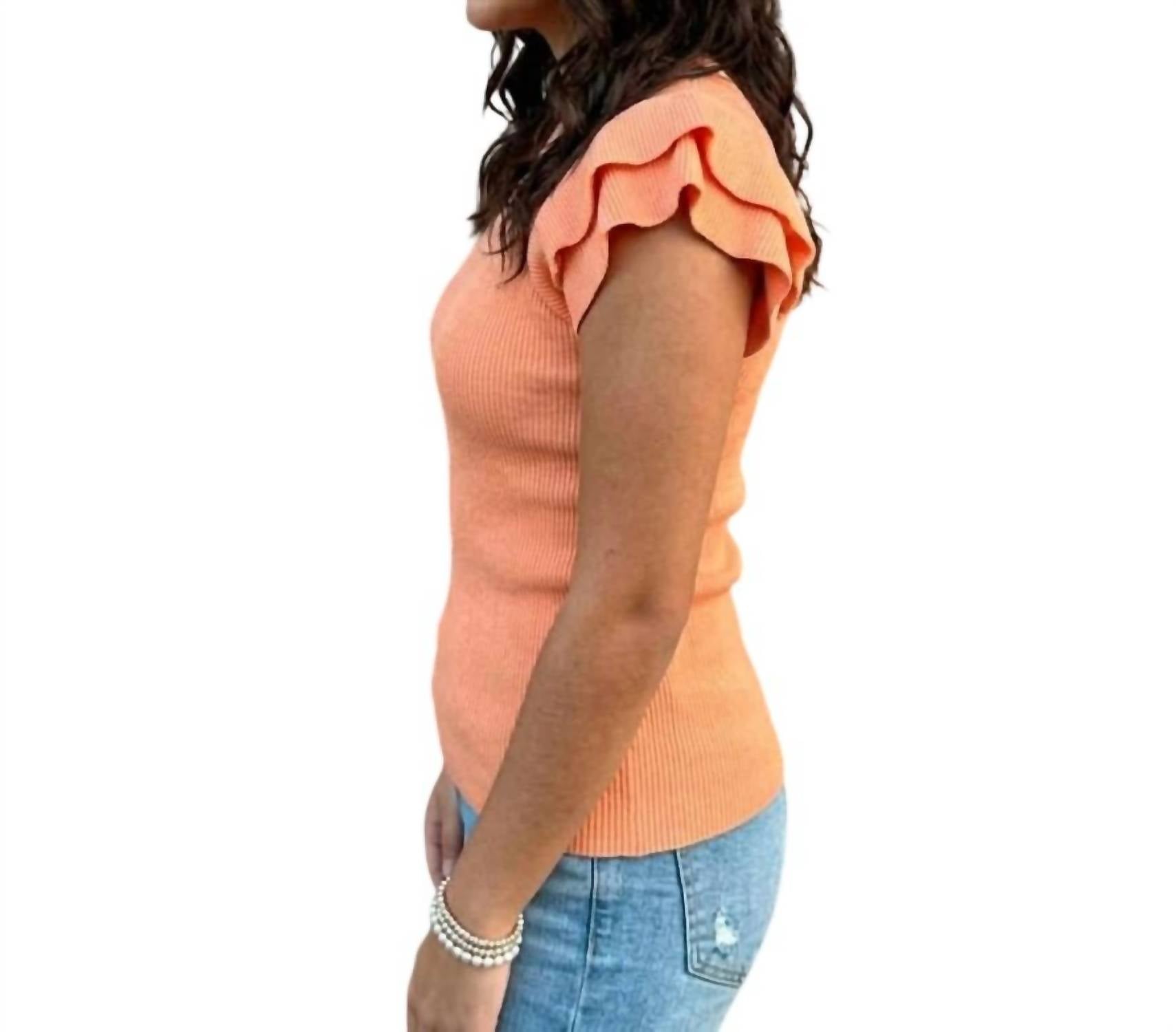 Fate - Ribbed Knit Flutter Sleeve Top