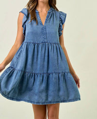 Doe and Rae Chambray Charm Mini Dress in blue - women's dress - view 4