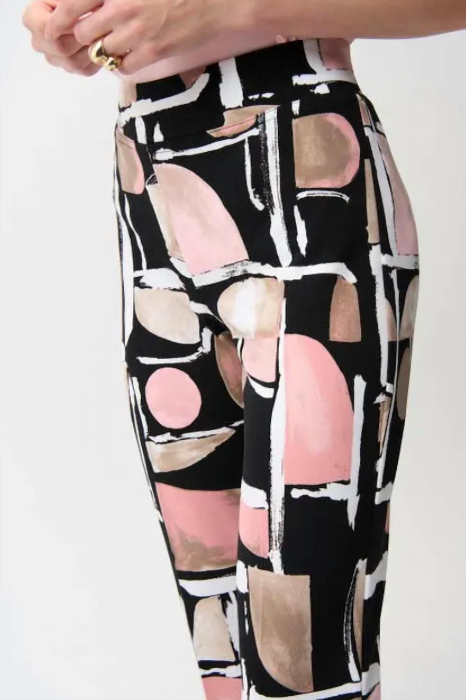 Joseph Ribkoff Silky Knit Abstract Print Straight Pull-on Pant in black multi - women's pants - view 4