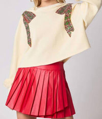 Peach Love - Christmas Bow Sequins Embroidery Sweatshirt