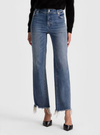 Alice + Olivia - Fierce Raw Hem Slim Straight Leg Jeans
