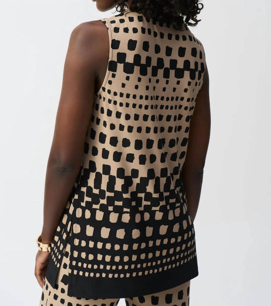 Joseph Ribkoff - Polka Dot Print Crew Neck Sleeveless Tunic Top