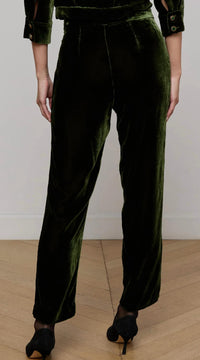 L'Agence Rebel Trouser in deep olive velvet - women's pants - detail view