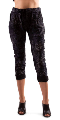 Gigi Moda - Brillare Silver Glitter Splashed Paint Tie Waist Cropped Pants