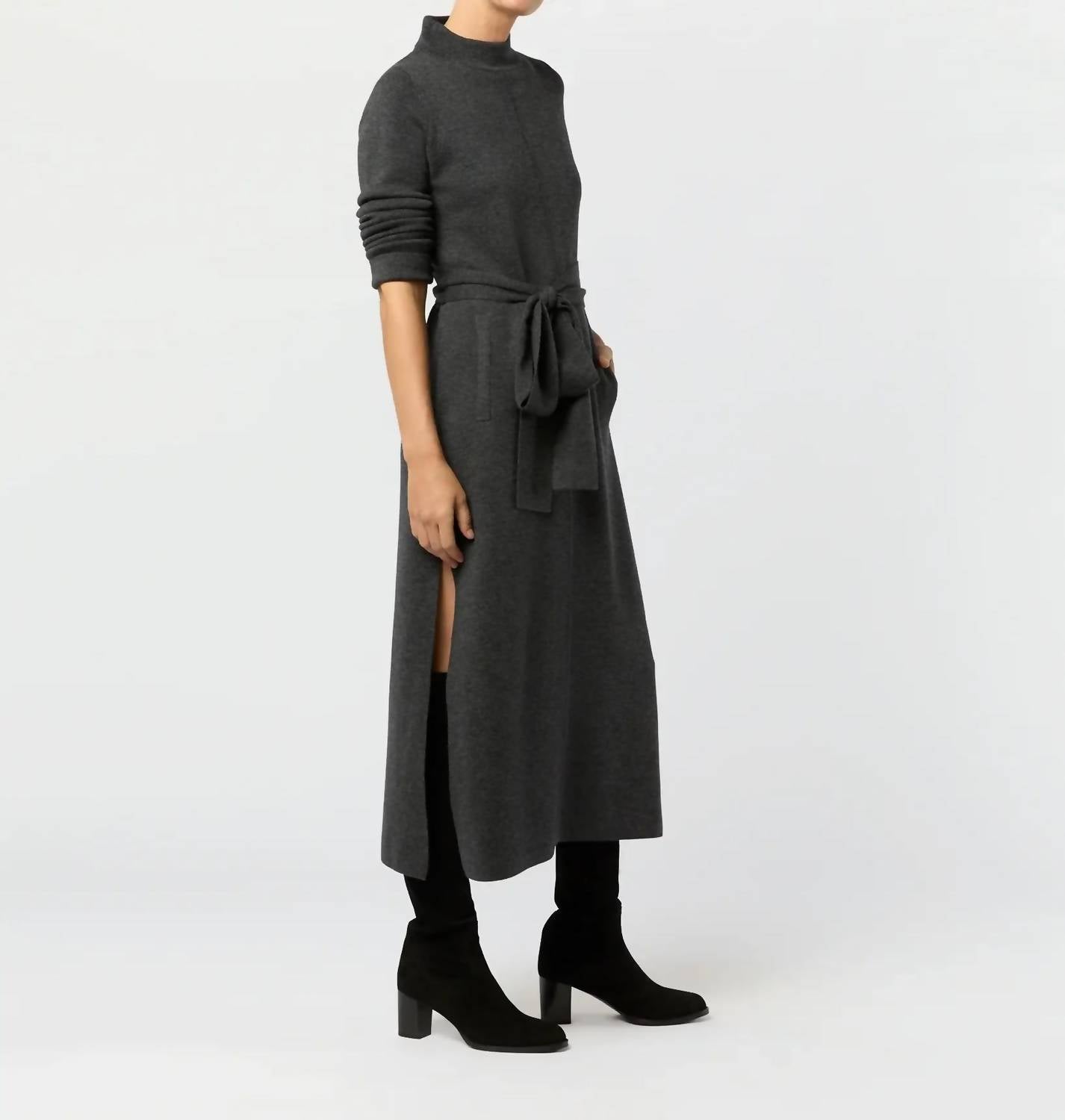 Ann Mashburn Lindsey Midi Dress in charcoal 1 - women's dress - alternate view
