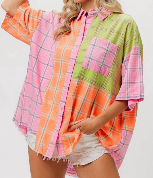 Bibi - Bleach Washed Check Plaid Shirt