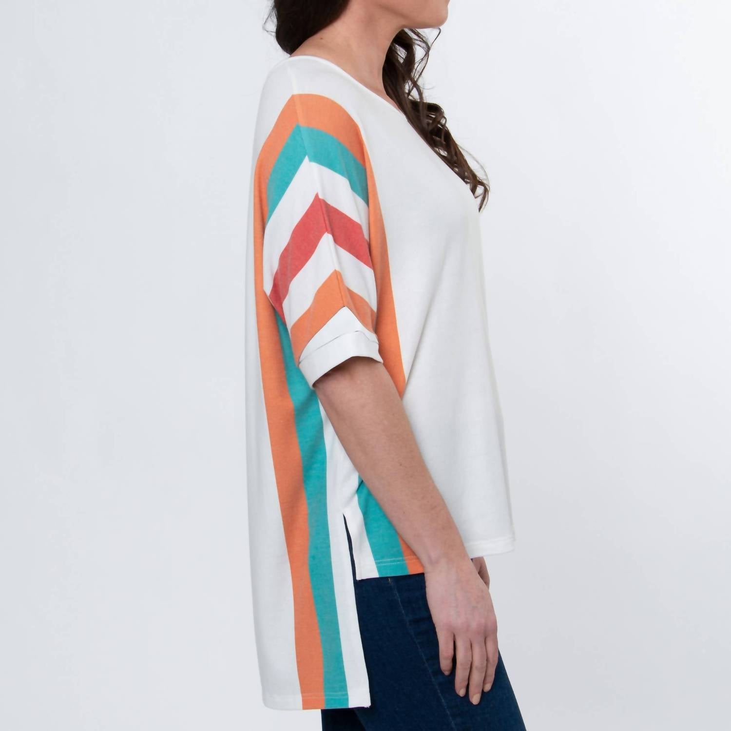 Elsie & Zoey - Daya Stripe Dolman Half Sleeve Hi-lo Top