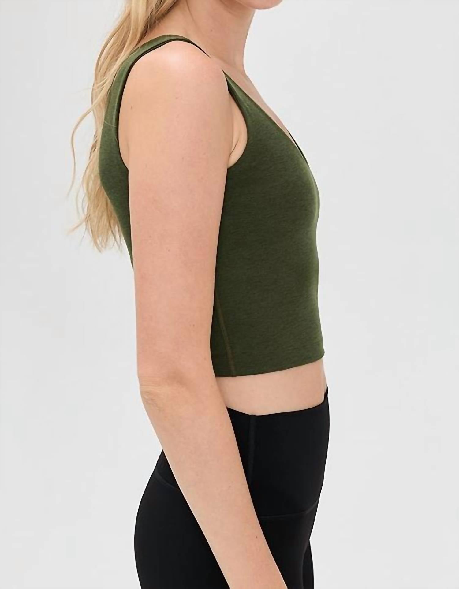 BEYOND YOGA Spacedye Good Day Cropped Tank Top in army green heather - women's tank top - alternate view