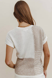 Blu Pepper Color Block Knit Blouse - Plus in taupe - women's blouse - alternate view