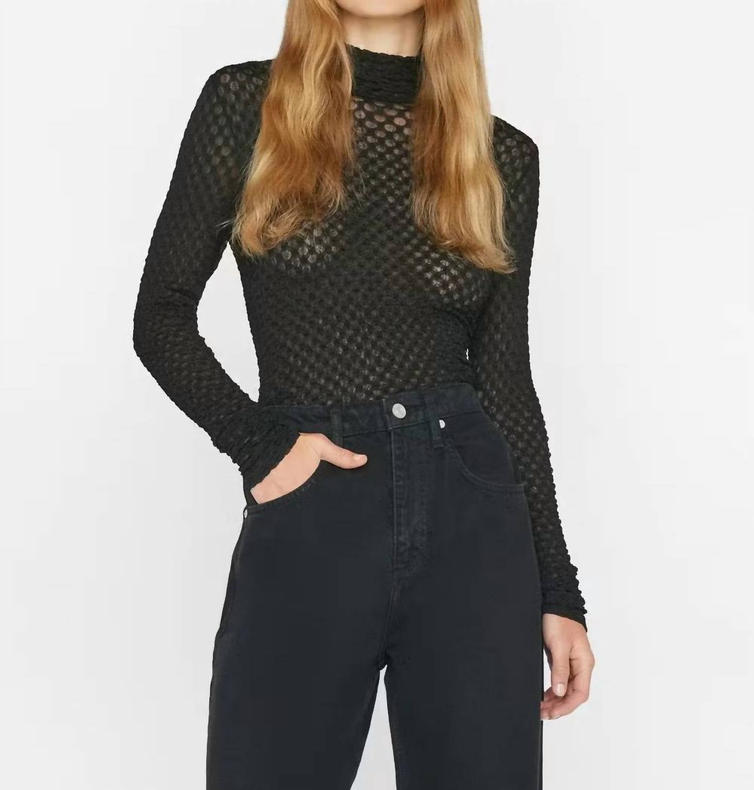 Frame - Mesh Lace Turtleneck Top