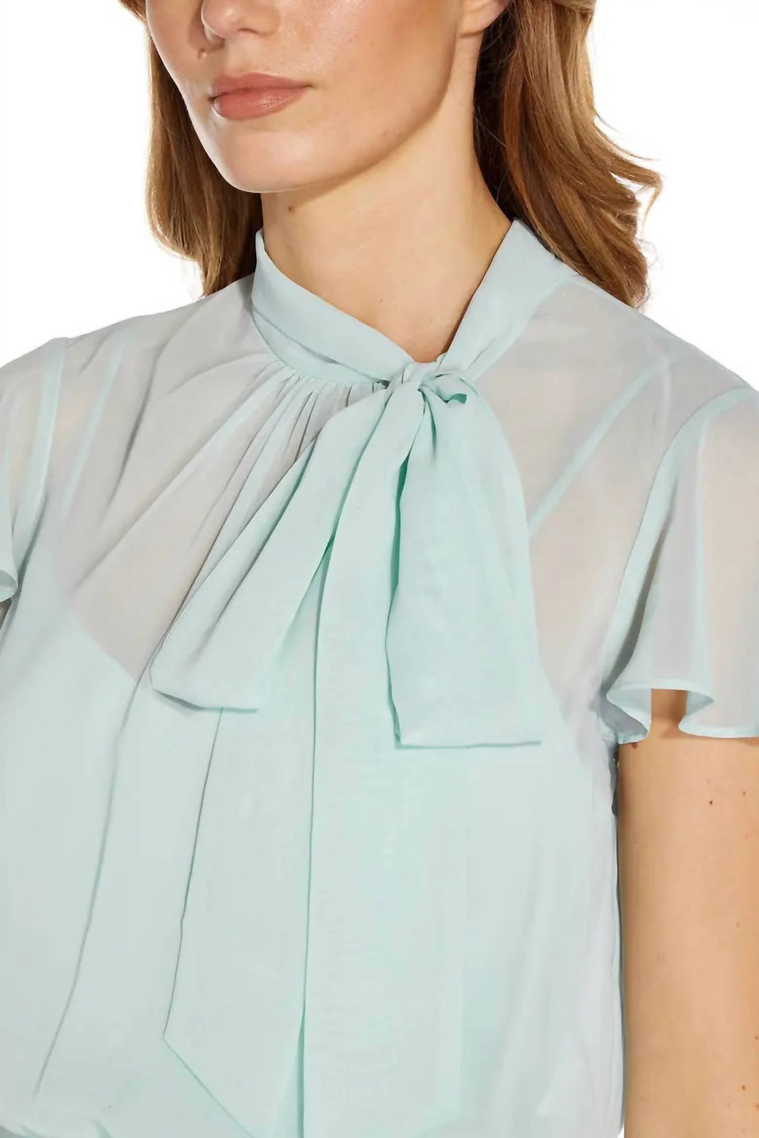 Adrianna Papell - Tie Neck Crepe Chiffon Dress