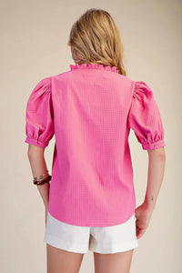 Glam - Lily Ruffle V-neck Puff Sleeve Top