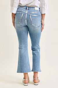 Boutique Simplified - Mid Rise Metallic Foiled Seam Kick Flare Denim Jeans