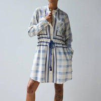 Hope for Flowers Band Collar Mini Shirtdress in warp dyed plaid - women's dress