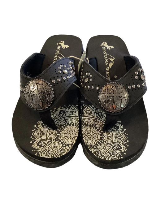 Montana West - Women's Laser-cut Studs Wedge Flip Flops