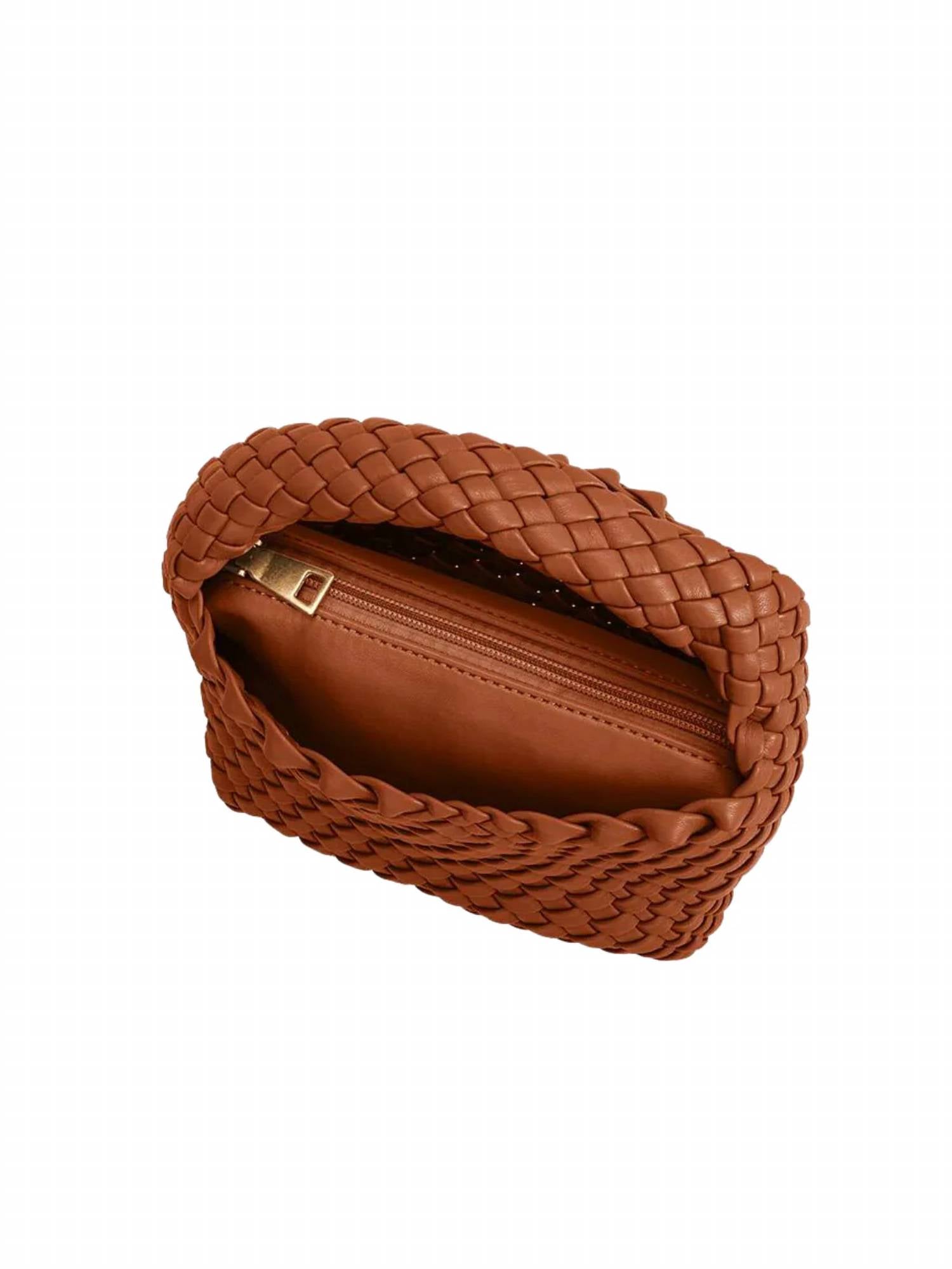Melie Bianco Sylvie Small Recycled Vegan Top Handle Bag in saddle - women's bag - alternate view