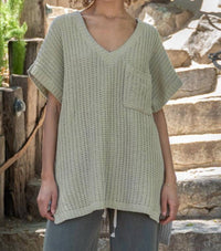 Pol - High-low Short Sleeve Chenille Sweater