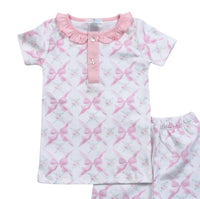 BABY LOREN Girls Bows Pajama Set in pink - kids' sleepwear - detail view