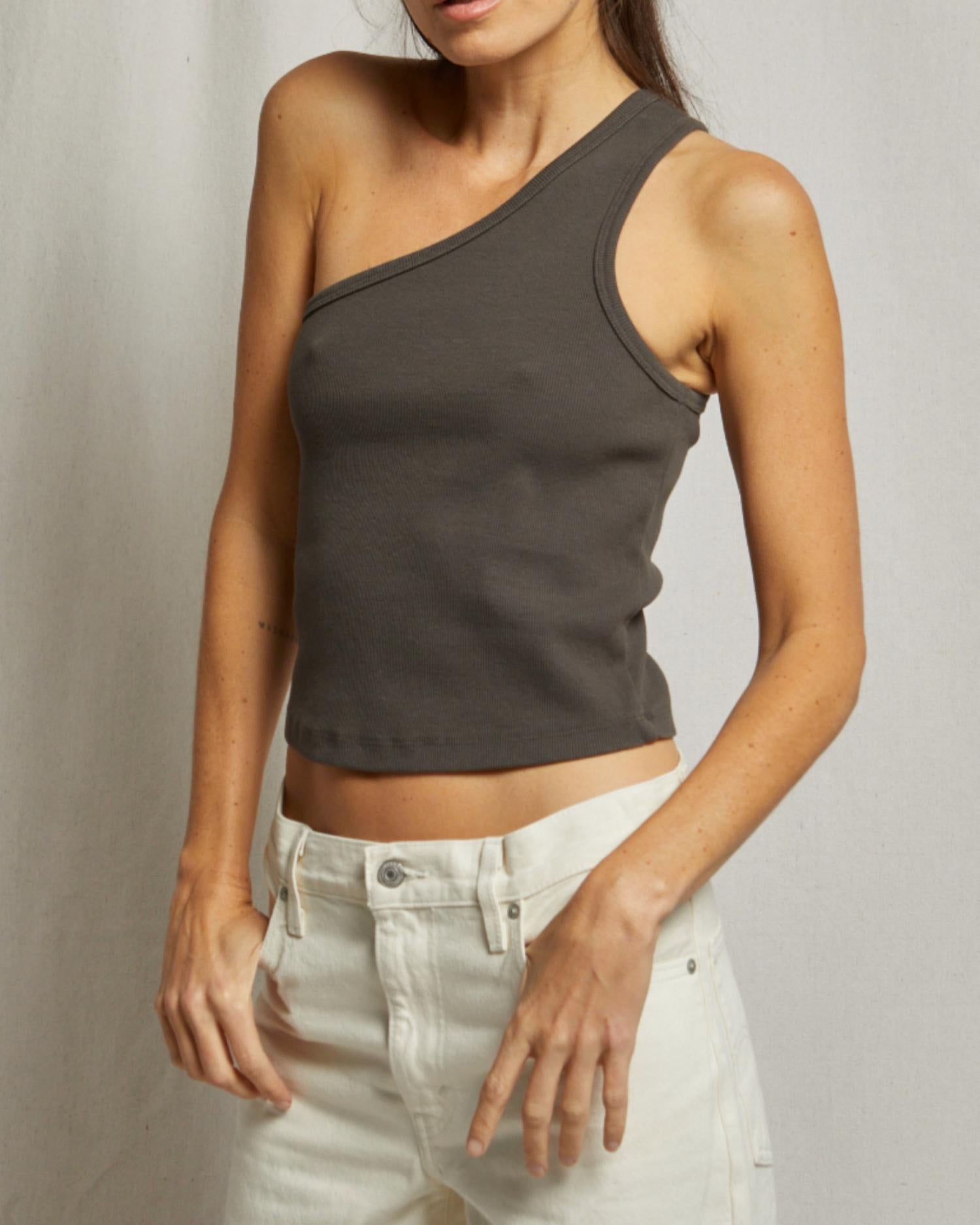 Perfectwhitetee - Call Me One Shoulder Rib Tank Top