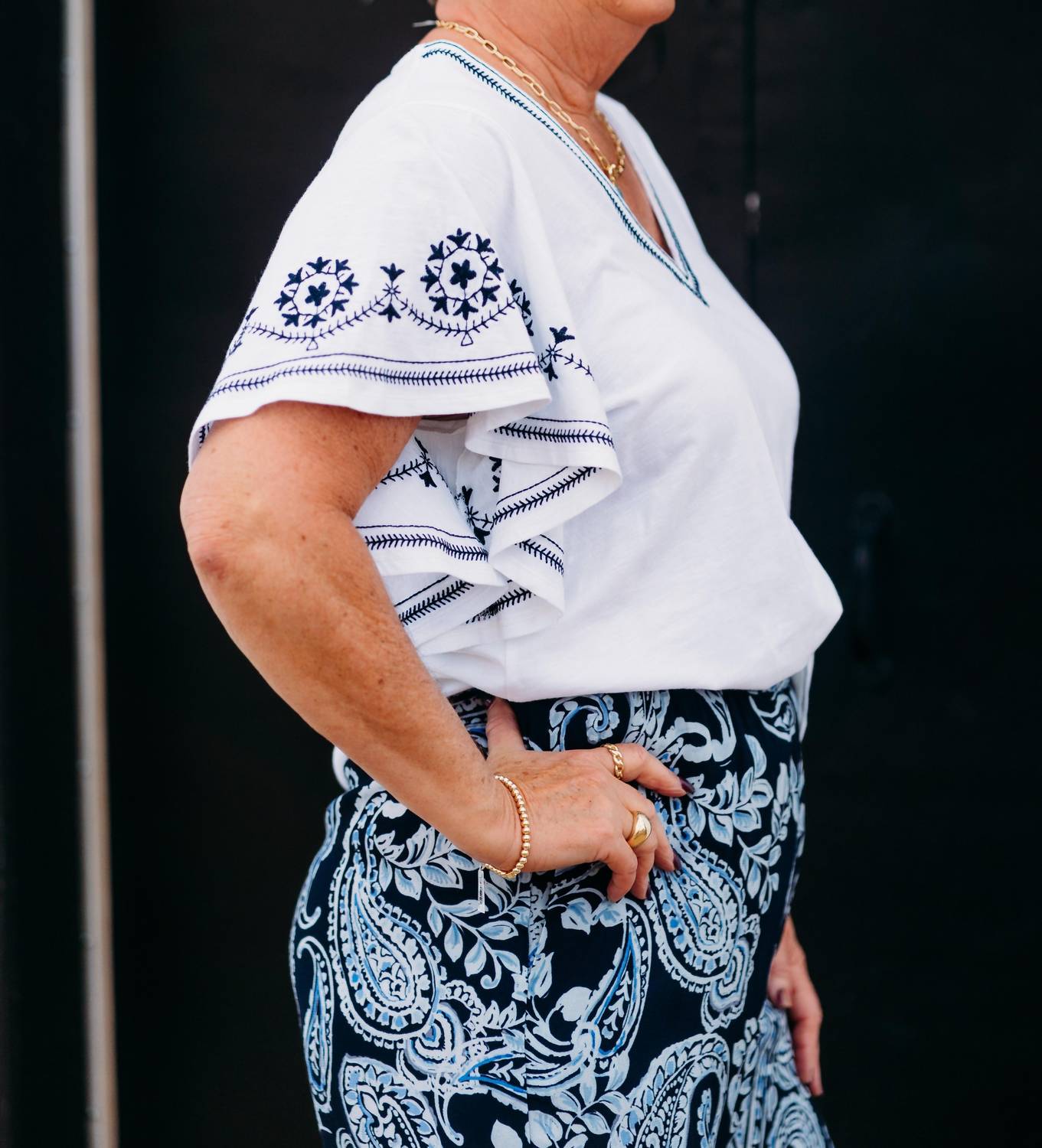 Karen Kane - Embroidered Flutter Sleeve Top