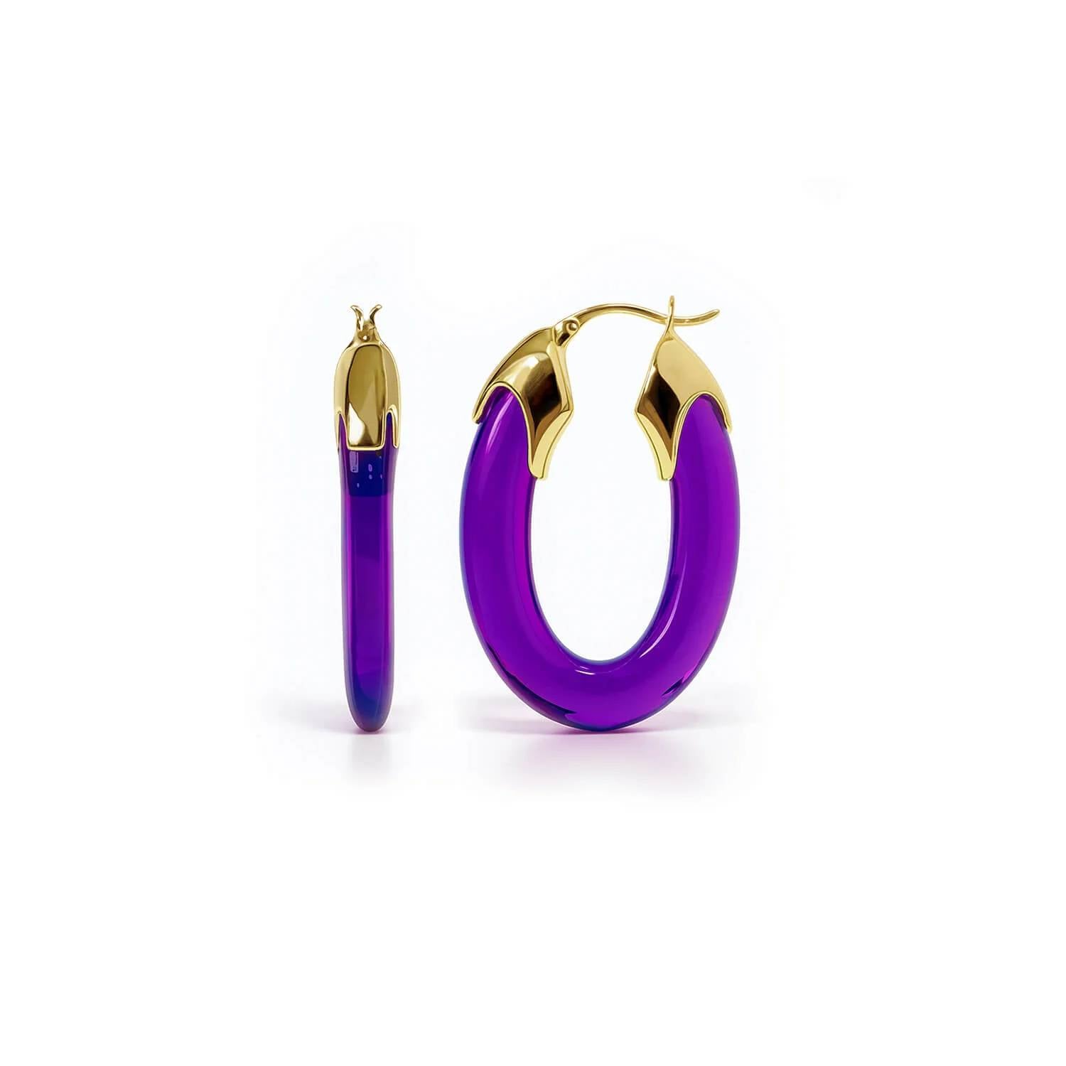 Gold & Honey - Women's Carved Oval Lucite Birthstone Hoop Earrings