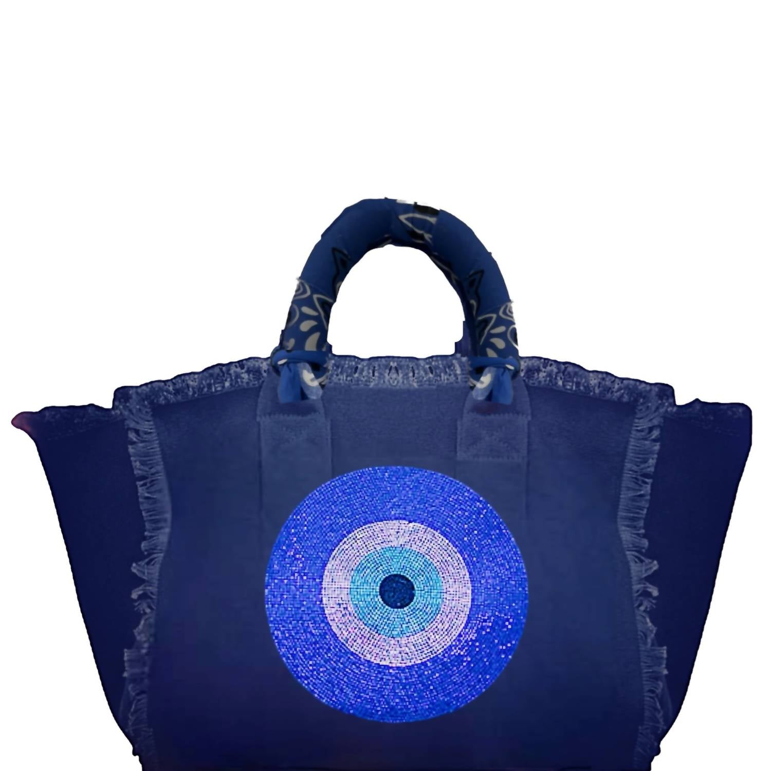 Hipchik - Women's Evil Eye Fringe Canvas Tote Bag