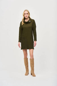 Joseph Ribkoff - Zipper Collar Long Sleeves Mini Cocoon Dress