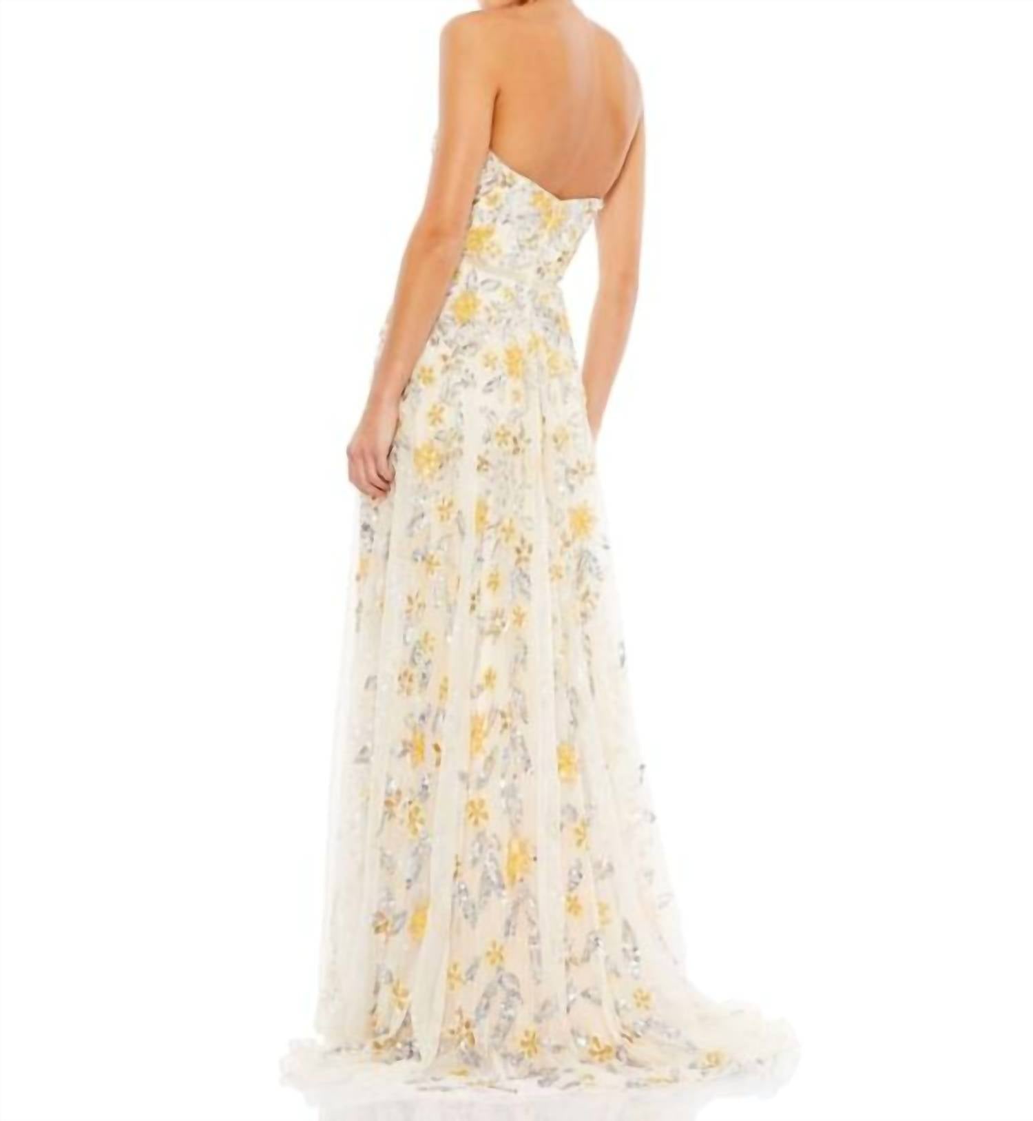MAC DUGGAL Strapless Sweetheart Floral Dress in nude multi - women's dress - detail view